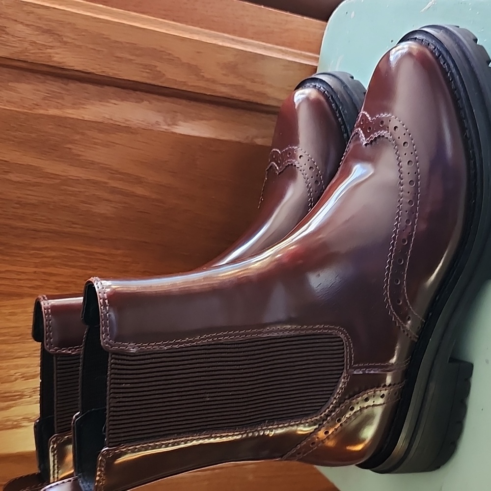BibiLou Lianna Patent Leather Cognac Ankle Boots Size 38 - Picture 2 of 16